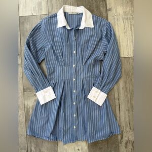 Abercrombie & Fitch Blue Pinstripe Poplin Shirt Dress XXS Mini Tuxedo Cuffs